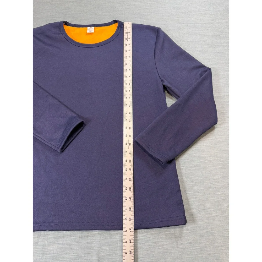 Navy Blue Long Sleeve Thermal Base Layer Top Orange Fleece Lined Mens 2XL